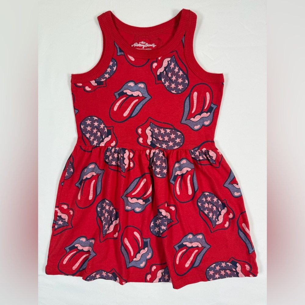 THE ROLLING STONES Girls Dress XS 4-5‎ Red Tongue Logo Graphic Sleeveless